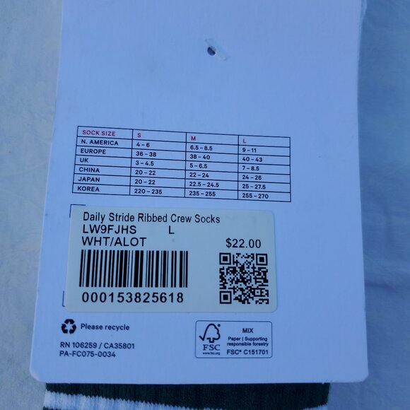 NWT Lululemon Daily Stride Ribbed Comfort Crew Socks Tennis Club - Size Large - Picture 7 of 8